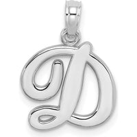 14K White Gold Script Letter D Initial Pendant - Polished Finish with Rhodium Plating by Oro Pregiato