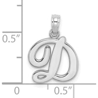 14K White Gold Script Letter D Initial Pendant - Polished Finish with Rhodium Plating by Oro Pregiato