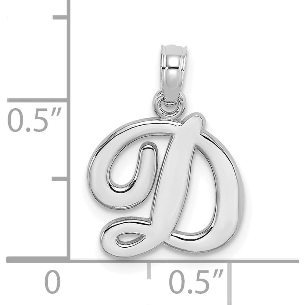 14K White Gold Script Letter D Initial Pendant - Polished Finish with Rhodium Plating by Oro Pregiato