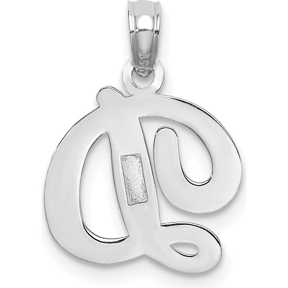 14K White Gold Script Letter D Initial Pendant - Polished Finish with Rhodium Plating by Oro Pregiato