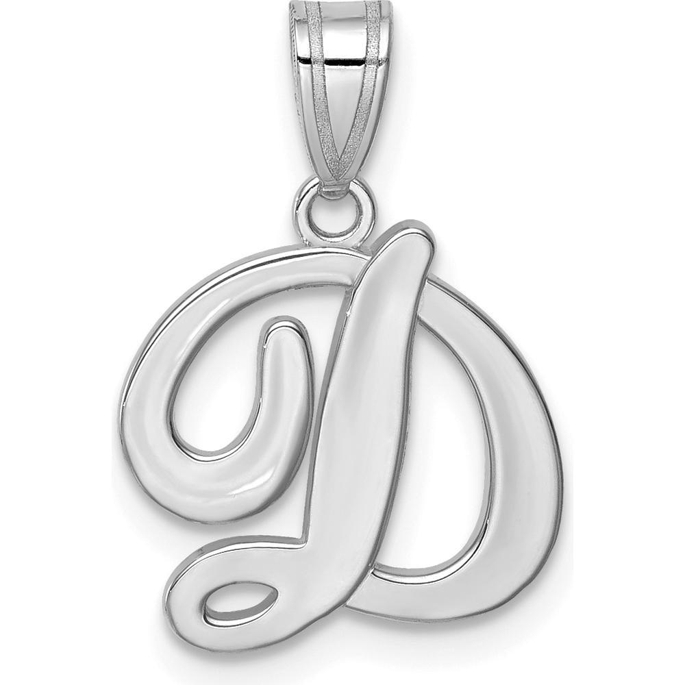 14K White Gold Script Letter D Initial Pendant with Rhodium Plating by Oro Pregiato