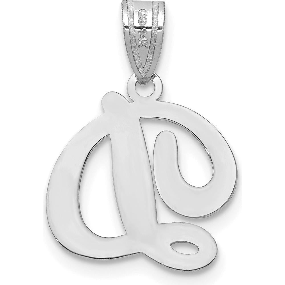 14K White Gold Script Letter D Initial Pendant with Rhodium Plating by Oro Pregiato