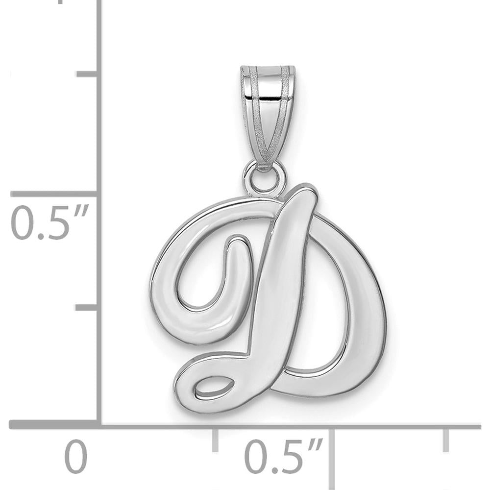 14K White Gold Script Letter D Initial Pendant with Rhodium Plating by Oro Pregiato