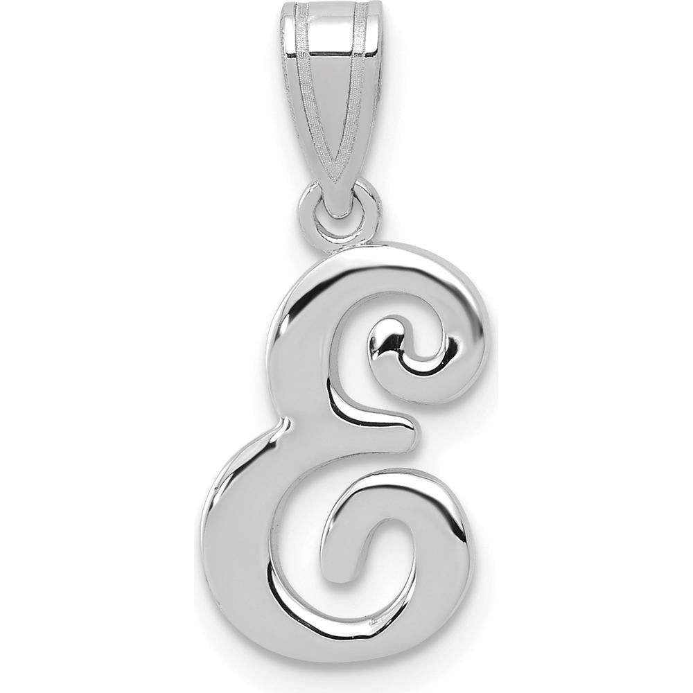 14K White Gold Script Letter E Initial Pendant with Rhodium Plating by Oro Pregiato