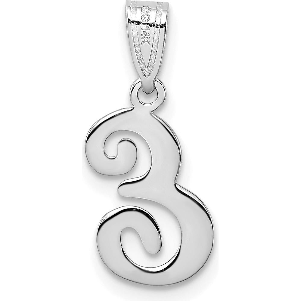 14K White Gold Script Letter E Initial Pendant with Rhodium Plating by Oro Pregiato