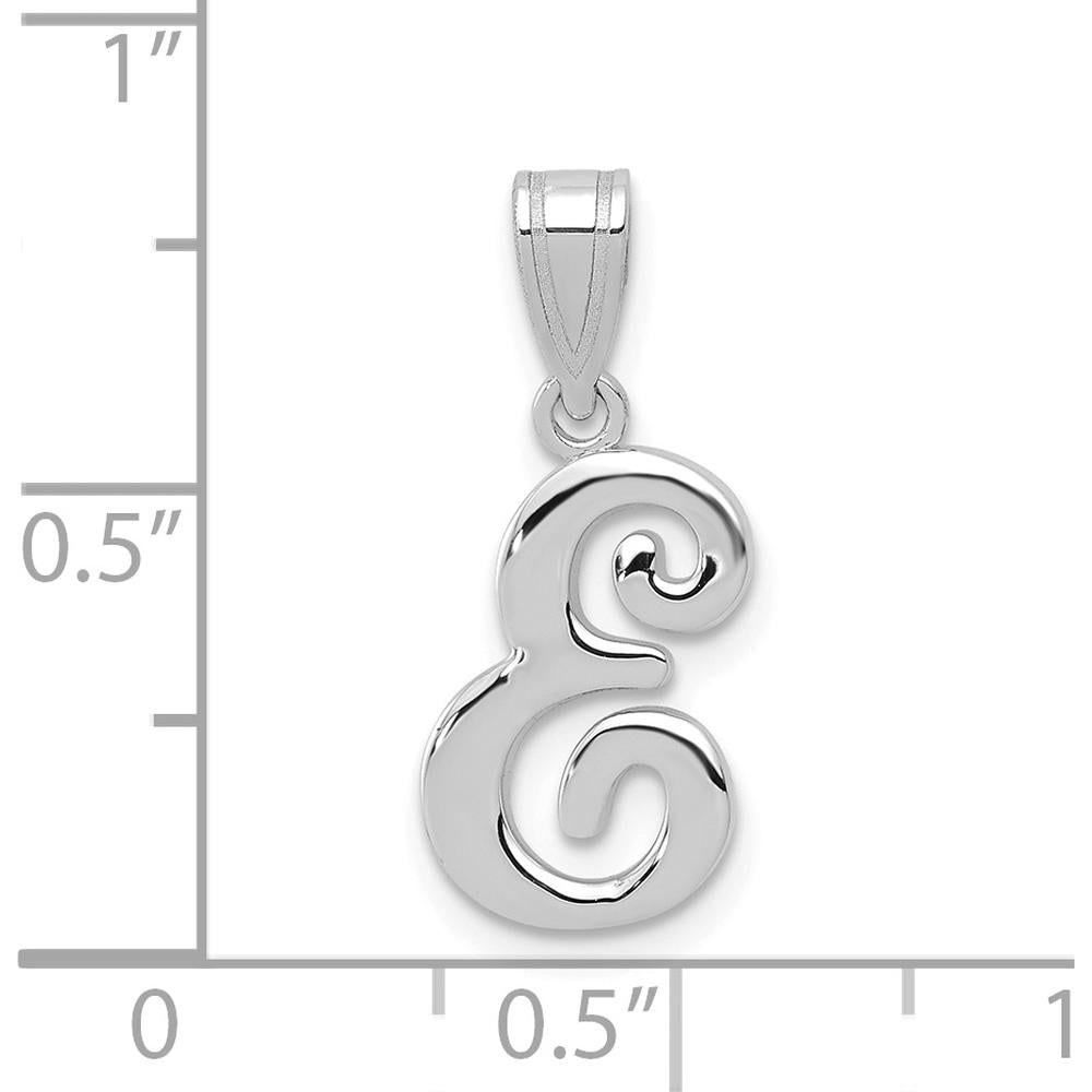 14K White Gold Script Letter E Initial Pendant with Rhodium Plating by Oro Pregiato