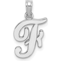 14K White Gold Script Letter "F" Initial Pendant - 13.5mm Charm Length by Oro Pregiato