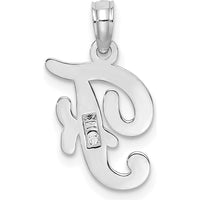 14K White Gold Script Letter "F" Initial Pendant - 13.5mm Charm Length by Oro Pregiato