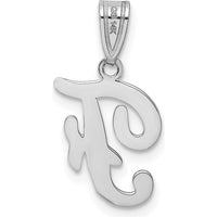 14K White Gold Script Letter "F" Initial Pendant with Polished Finish and Rhodium Plating by Oro Pregiato