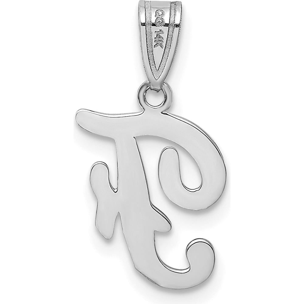14K White Gold Script Letter "F" Initial Pendant with Polished Finish and Rhodium Plating by Oro Pregiato