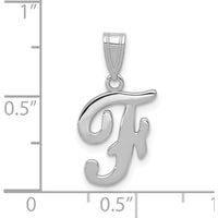14K White Gold Script Letter "F" Initial Pendant with Polished Finish and Rhodium Plating by Oro Pregiato