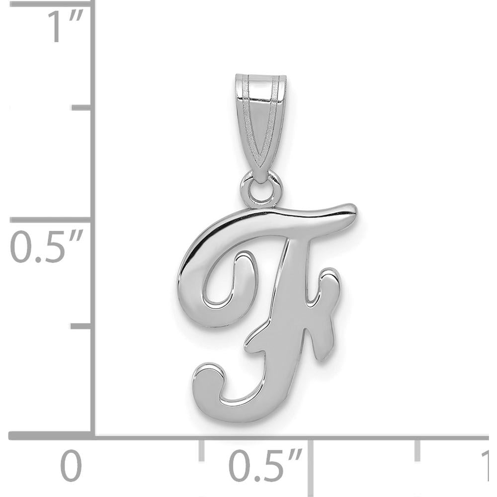 14K White Gold Script Letter "F" Initial Pendant with Polished Finish and Rhodium Plating by Oro Pregiato