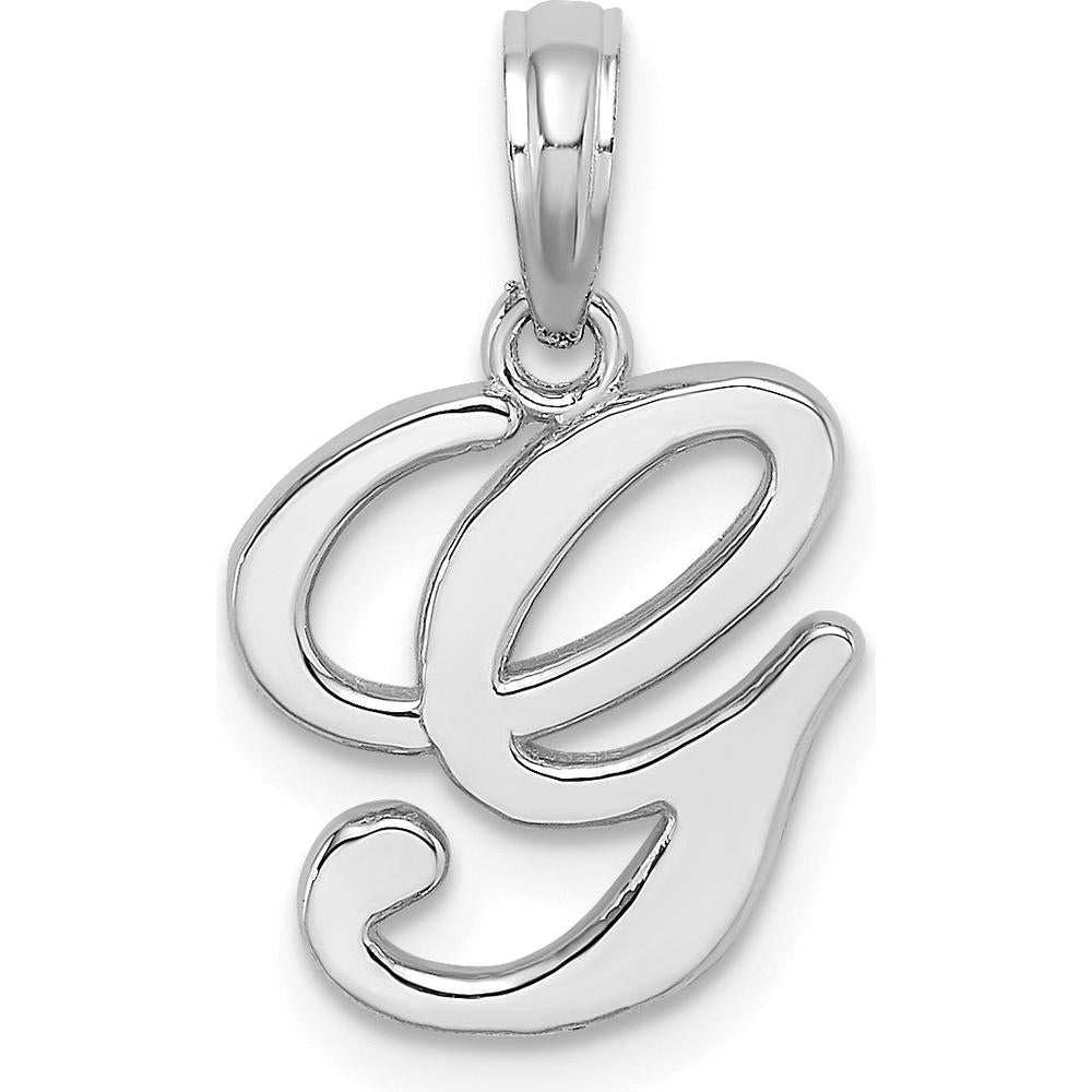 14K White Gold Script Letter G Initial Pendant with Polished Rhodium Finish by Oro Pregiato