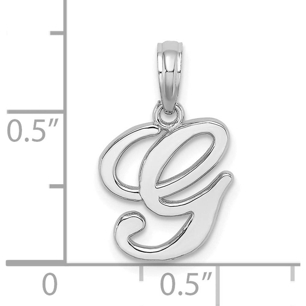 14K White Gold Script Letter G Initial Pendant with Polished Rhodium Finish by Oro Pregiato