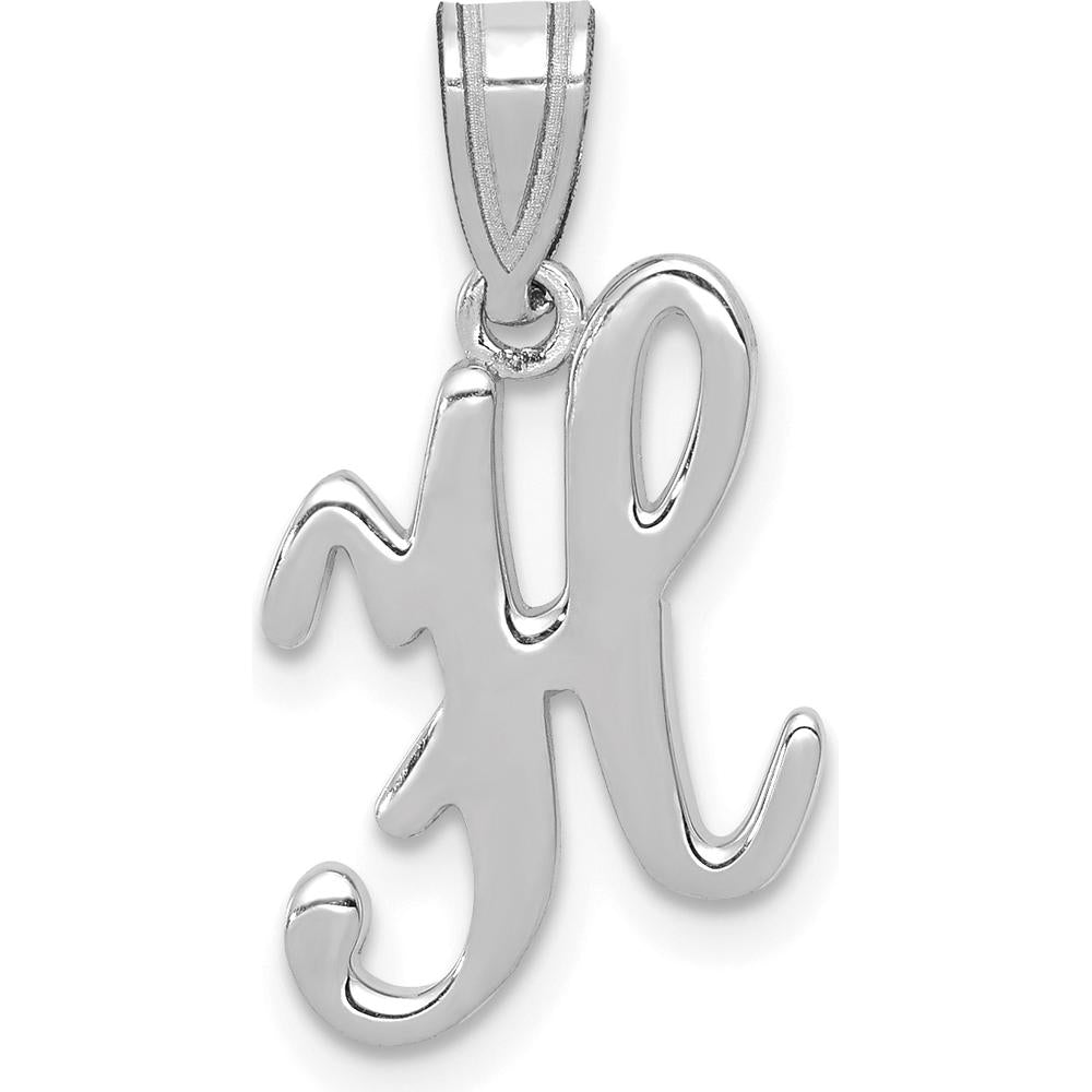 14K White Gold Script Letter H Pendant with Polished Finish by Oro Pregiato