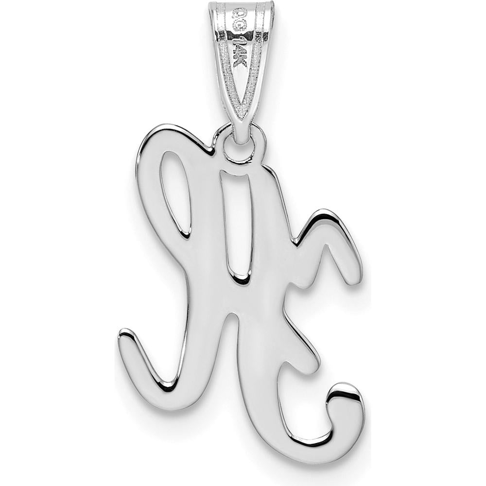 14K White Gold Script Letter H Pendant with Polished Finish by Oro Pregiato
