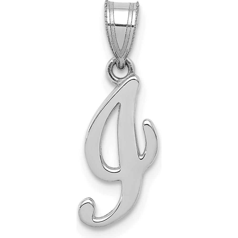 14K White Gold Script Letter "I" Initial Pendant - Polished Finish with Rhodium Plating by Oro Pregiato