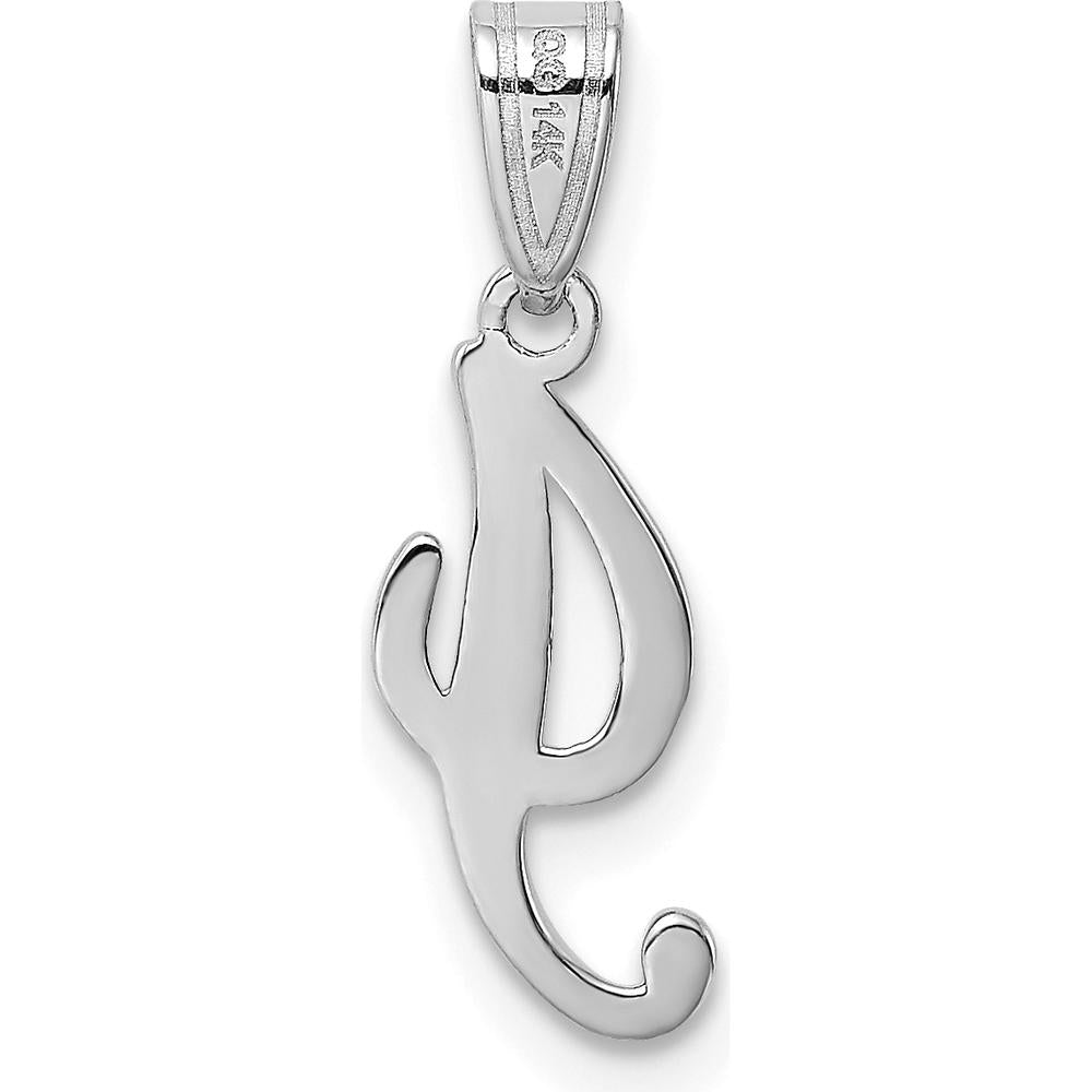 14K White Gold Script Letter "I" Initial Pendant - Polished Finish with Rhodium Plating by Oro Pregiato