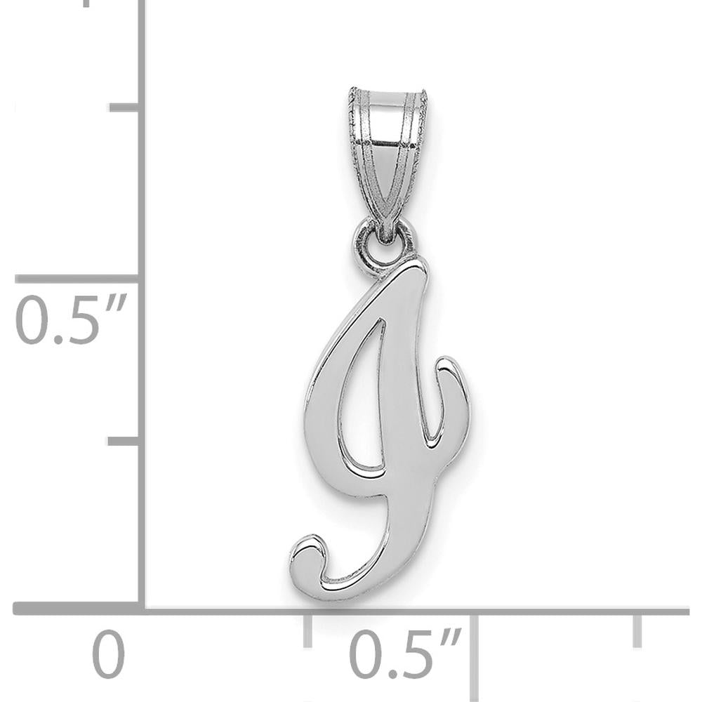 14K White Gold Script Letter "I" Initial Pendant - Polished Finish with Rhodium Plating by Oro Pregiato