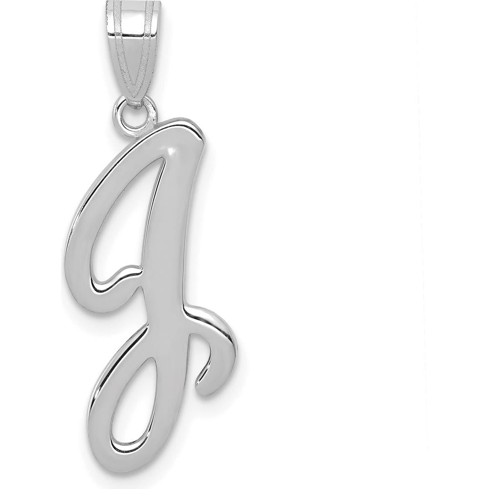 14K White Gold Script Letter "J" Initial Pendant - Polished Finish by Oro Pregiato