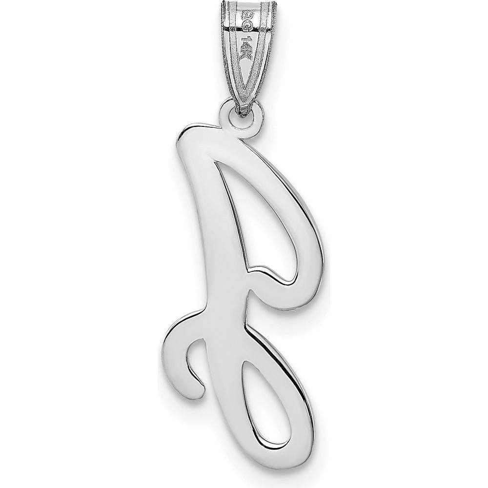 14K White Gold Script Letter "J" Initial Pendant - Polished Finish by Oro Pregiato