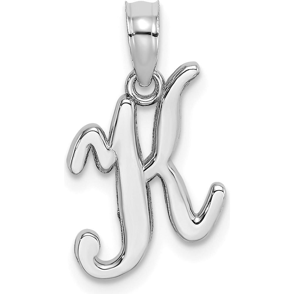 14K White Gold Script Letter K Initial Pendant with Polished Finish by Oro Pregiato