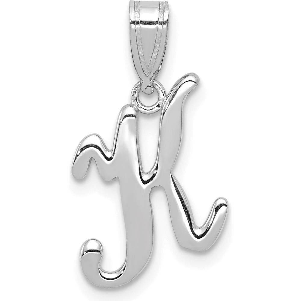 14K White Gold Script Letter K Initial Pendant with Rhodium Plating by Oro Pregiato