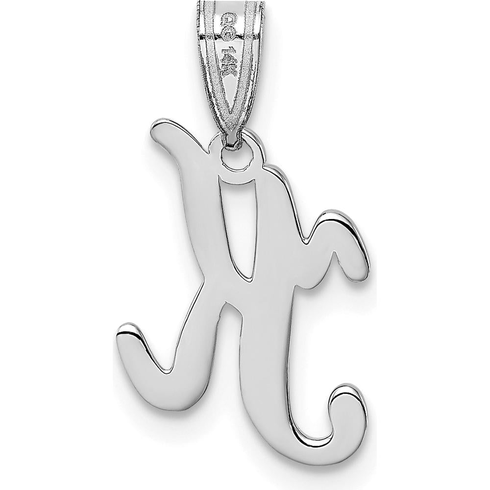 14K White Gold Script Letter K Initial Pendant with Rhodium Plating by Oro Pregiato
