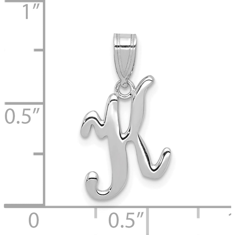 14K White Gold Script Letter K Initial Pendant with Rhodium Plating by Oro Pregiato