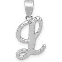 14K White Gold Script Letter L Initial Pendant - Polished Rhodium Finish by Oro Pregiato