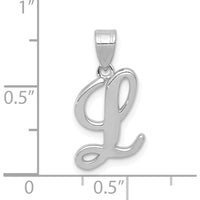 14K White Gold Script Letter L Initial Pendant - Polished Rhodium Finish by Oro Pregiato