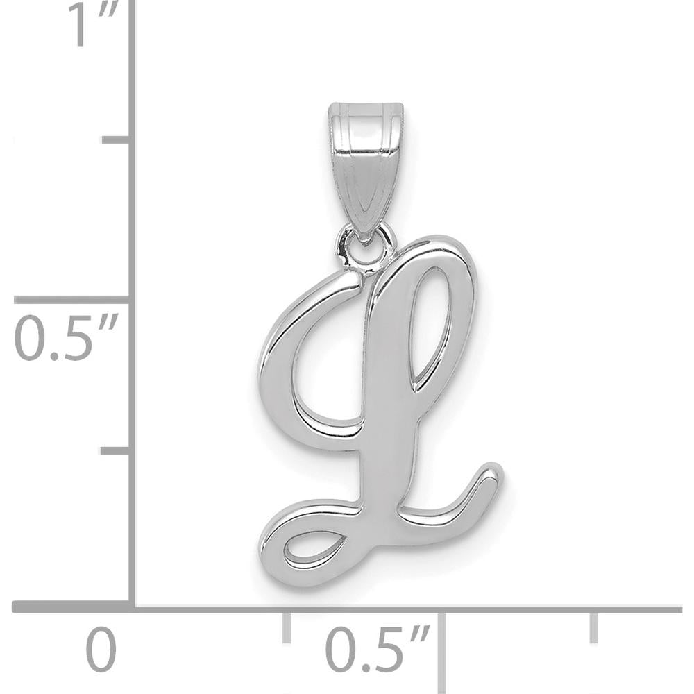 14K White Gold Script Letter L Initial Pendant - Polished Rhodium Finish by Oro Pregiato