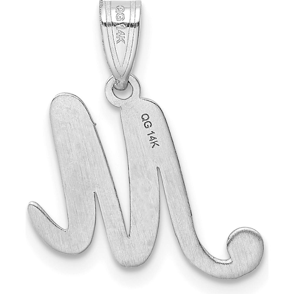 14K White Gold Script Letter M Initial Pendant with Polished Finish and Rhodium Plating by Oro Pregiato