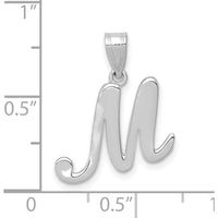 14K White Gold Script Letter M Initial Pendant with Polished Finish and Rhodium Plating by Oro Pregiato