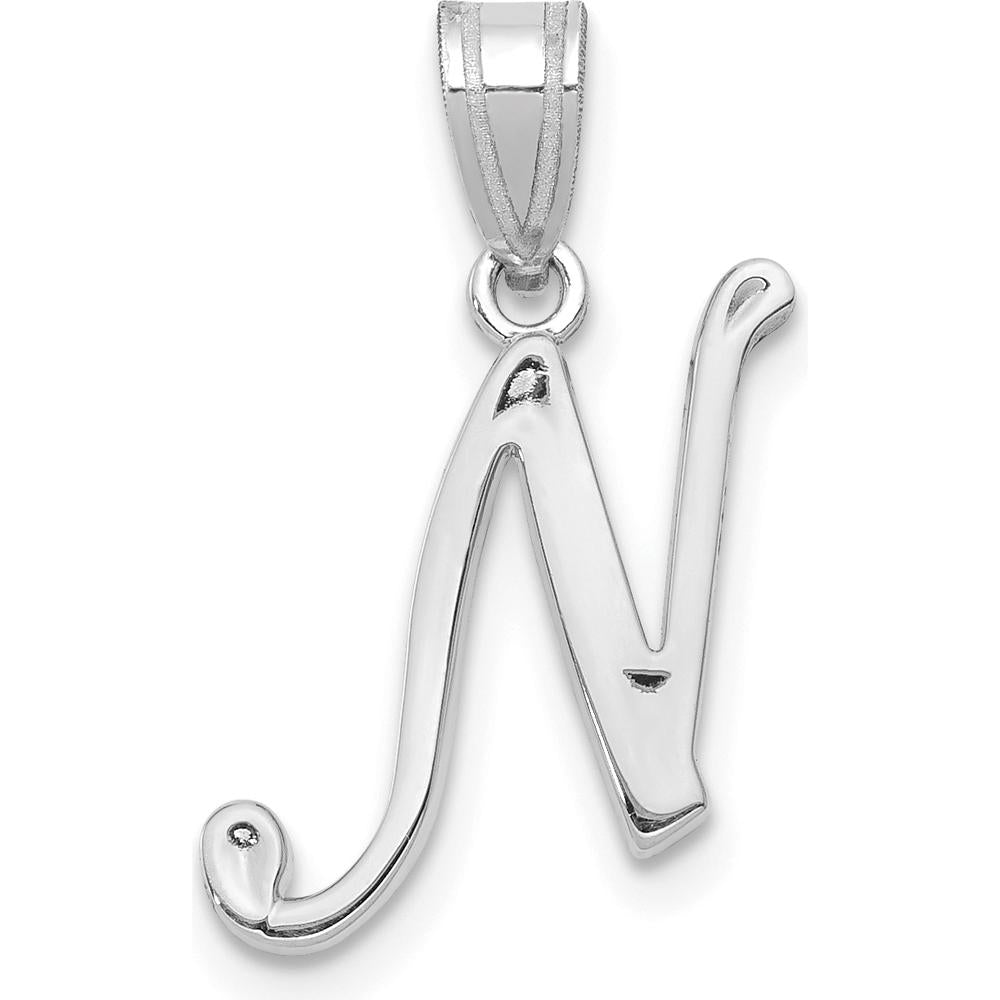 14K White Gold Script Letter N Pendant with Rhodium Plating by Oro Pregiato