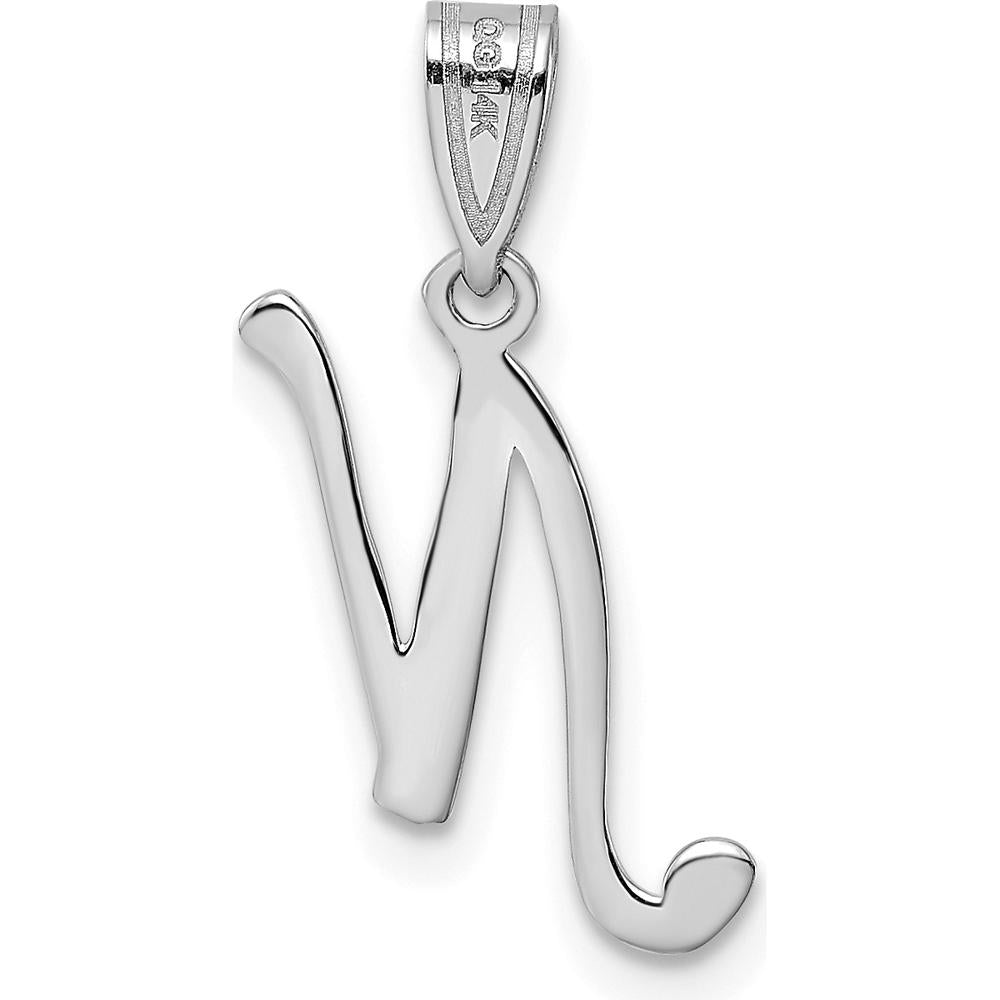 14K White Gold Script Letter N Pendant with Rhodium Plating by Oro Pregiato