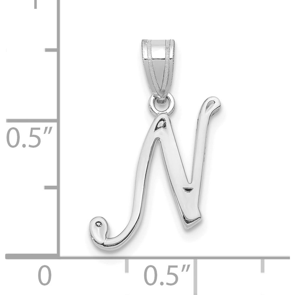 14K White Gold Script Letter N Pendant with Rhodium Plating by Oro Pregiato