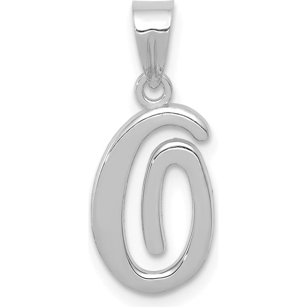 14K White Gold Script Letter "O" Initial Pendant with Polished Finish and Rhodium Plating by Oro Pregiato
