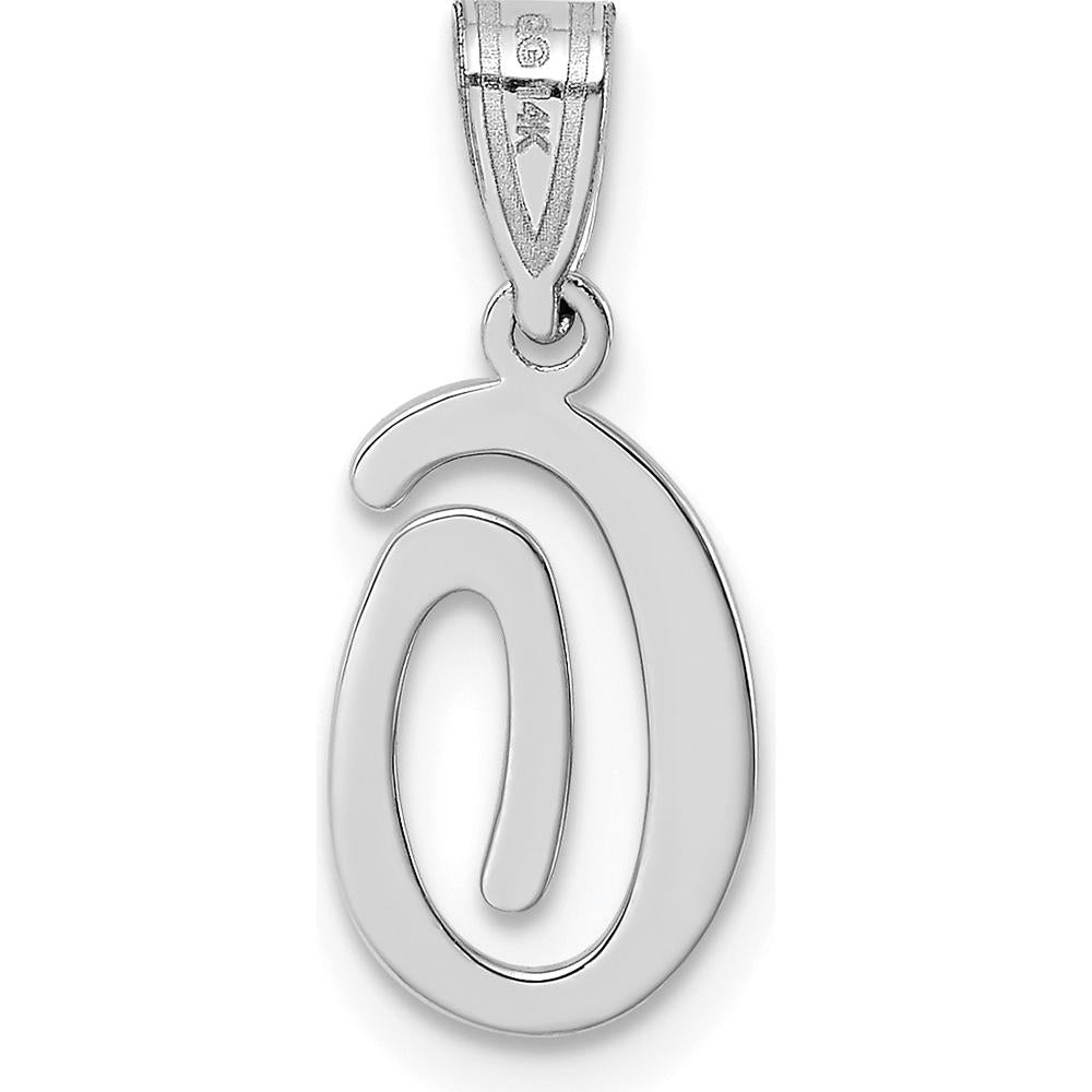 14K White Gold Script Letter "O" Initial Pendant with Polished Finish and Rhodium Plating by Oro Pregiato