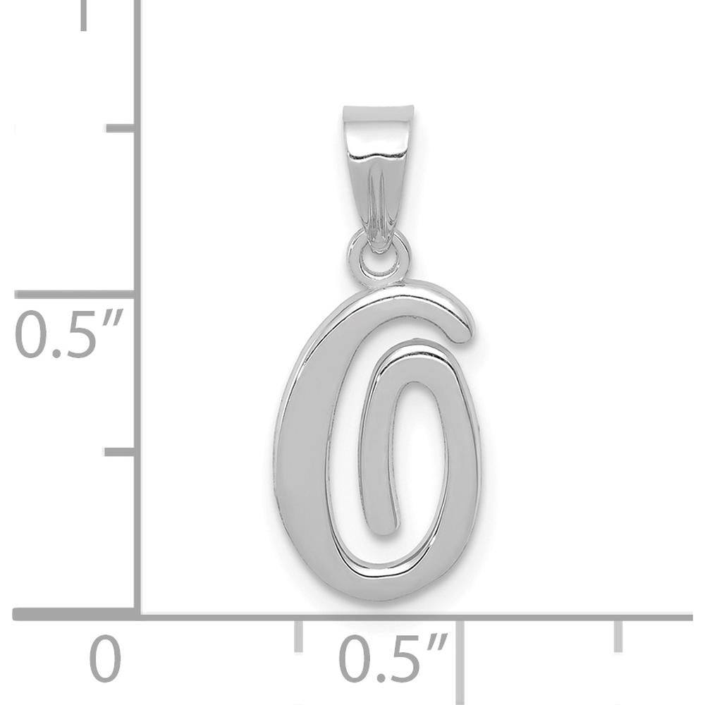 14K White Gold Script Letter "O" Initial Pendant with Polished Finish and Rhodium Plating by Oro Pregiato