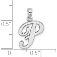14K White Gold Script Letter P Initial Pendant with Rhodium Plating by Oro Pregiato