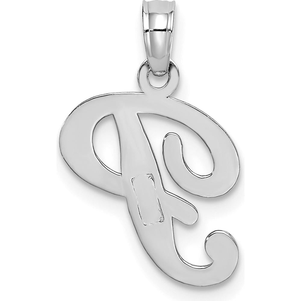 14K White Gold Script Letter P Initial Pendant with Rhodium Plating by Oro Pregiato