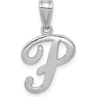 14K White Gold Script Letter P Pendant - Rhodium Plated, Polished Finish by Oro Pregiato