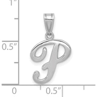 14K White Gold Script Letter P Pendant - Rhodium Plated, Polished Finish by Oro Pregiato
