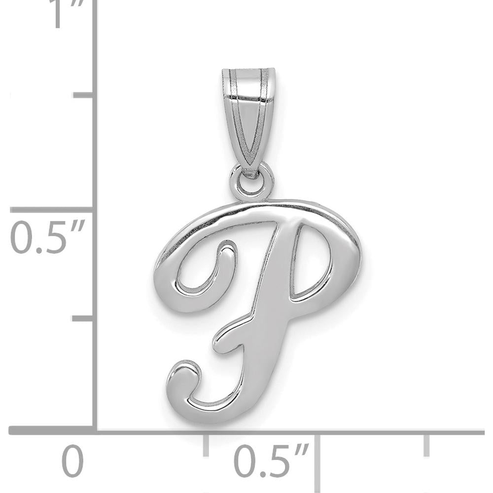 14K White Gold Script Letter P Pendant - Rhodium Plated, Polished Finish by Oro Pregiato