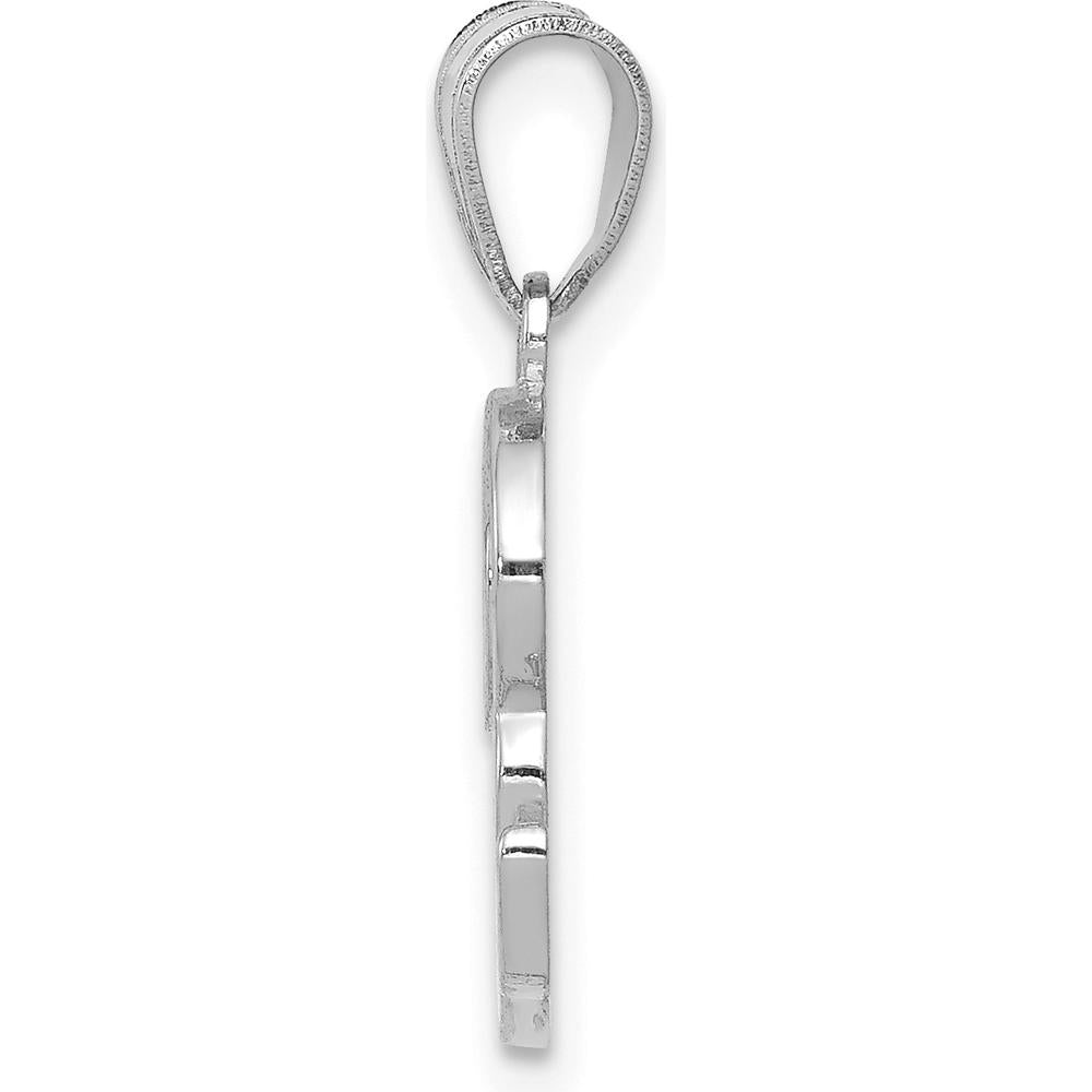 14K White Gold Script Letter R Initial Pendant - Polished Rhodium Plated Finish by Oro Pregiato