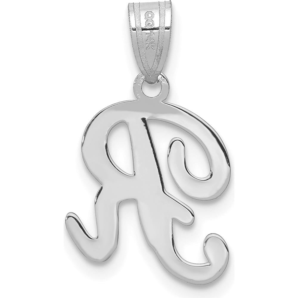14K White Gold Script Letter R Initial Pendant - Polished Rhodium Plated Finish by Oro Pregiato