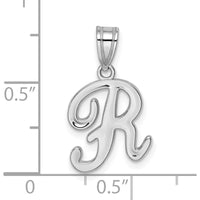 14K White Gold Script Letter R Initial Pendant - Polished Rhodium Plated Finish by Oro Pregiato