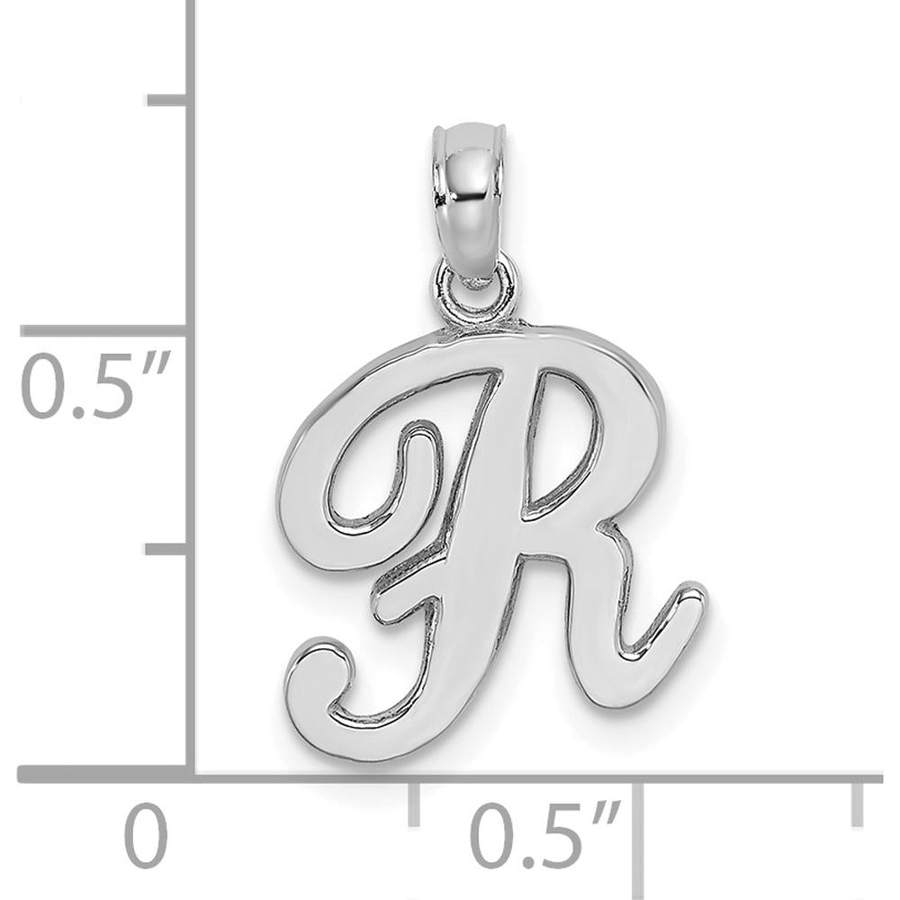 14K White Gold Script Letter "R" Pendant with Rhodium Plating by Oro Pregiato