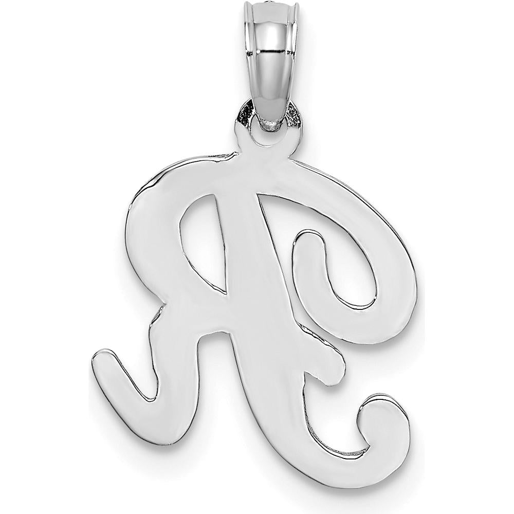 14K White Gold Script Letter "R" Pendant with Rhodium Plating by Oro Pregiato